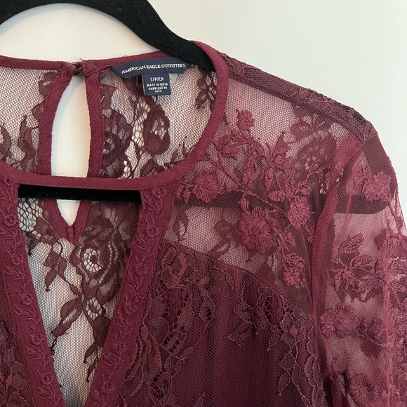 American Eagle - Maroon Lace Dress Shirt - Small - Picture 2 of 3